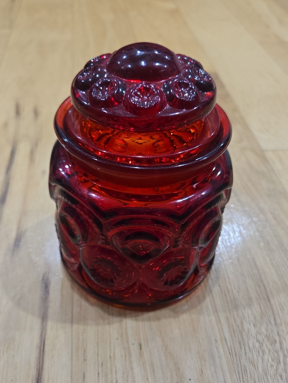 Moon And Stars Amber Orange Red Vintage LE Smith Small Canister Apothecary Jar